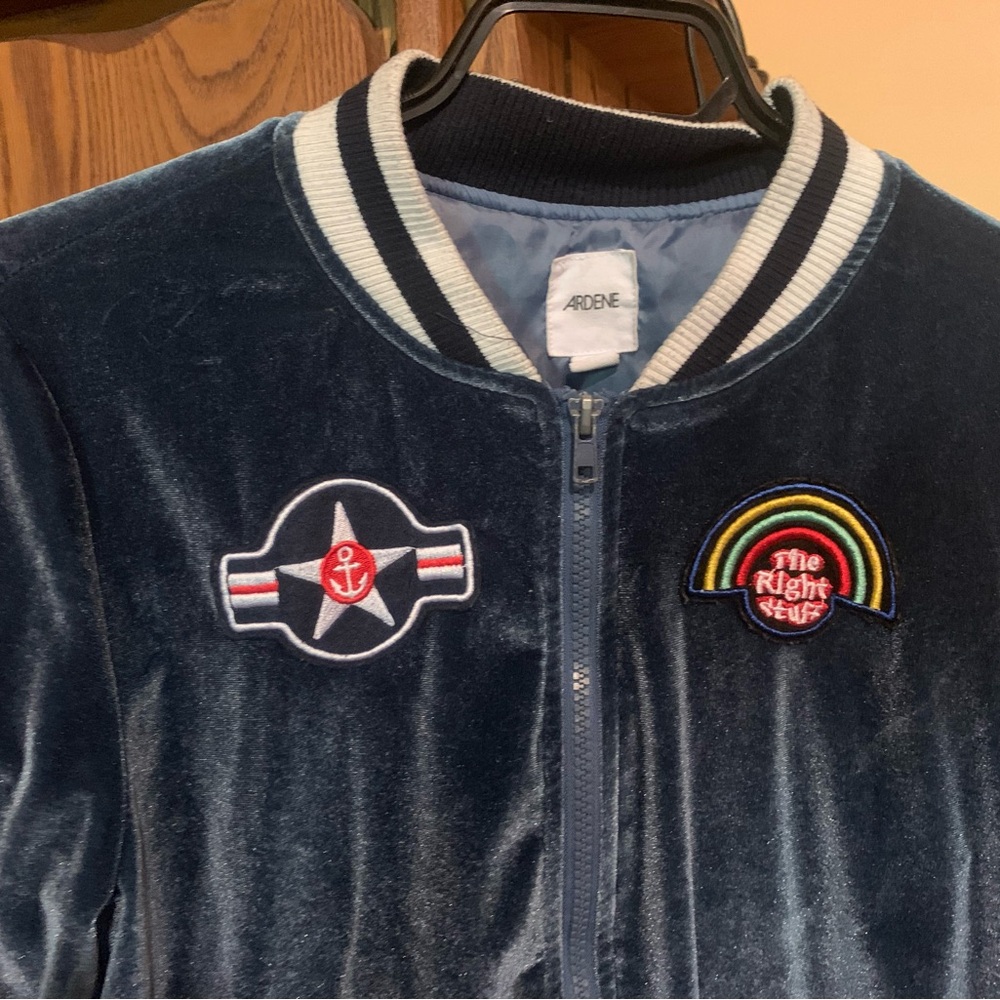 Ardene Navy Velvet Bomber with Nautical Patch